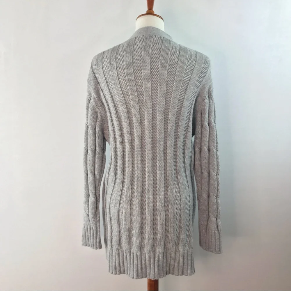 Women's Grey V-Neck Pocket Cable Knit Long Cardigan Button Down Sweater Size XXL